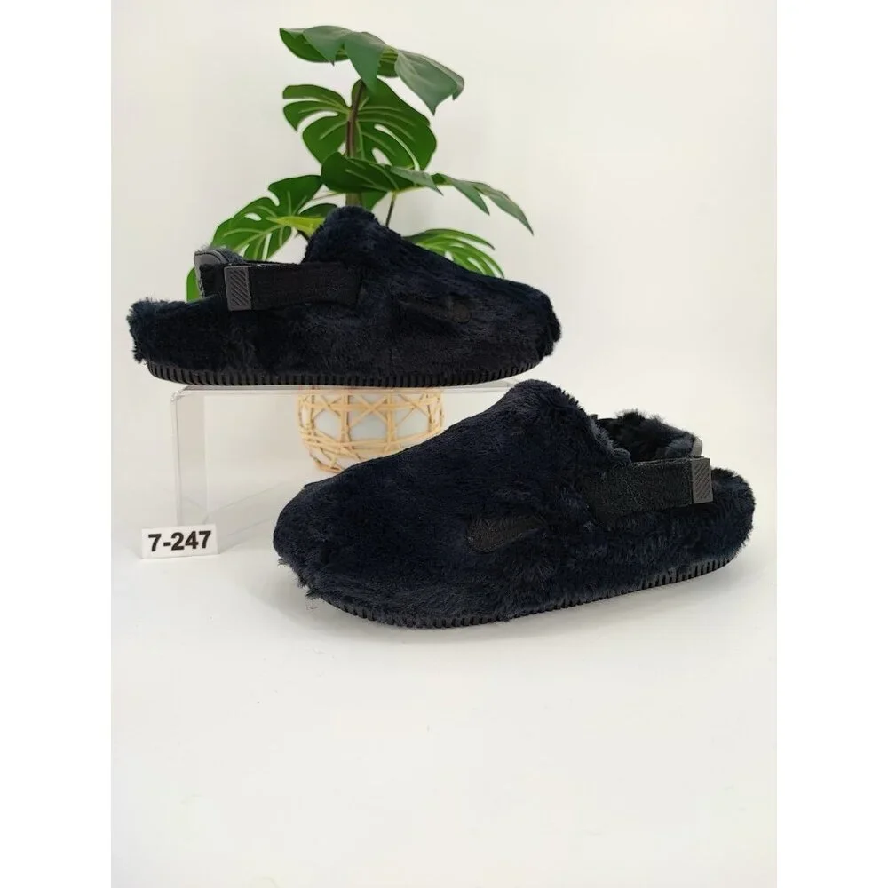 Nike Women's Calm Mule SE Black Faux Fur Clogs Size 7